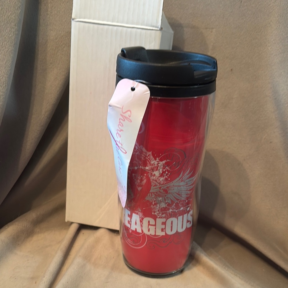 “Curageous” Pink Travel Mug Breast Cancer Awareness 12oz NWT